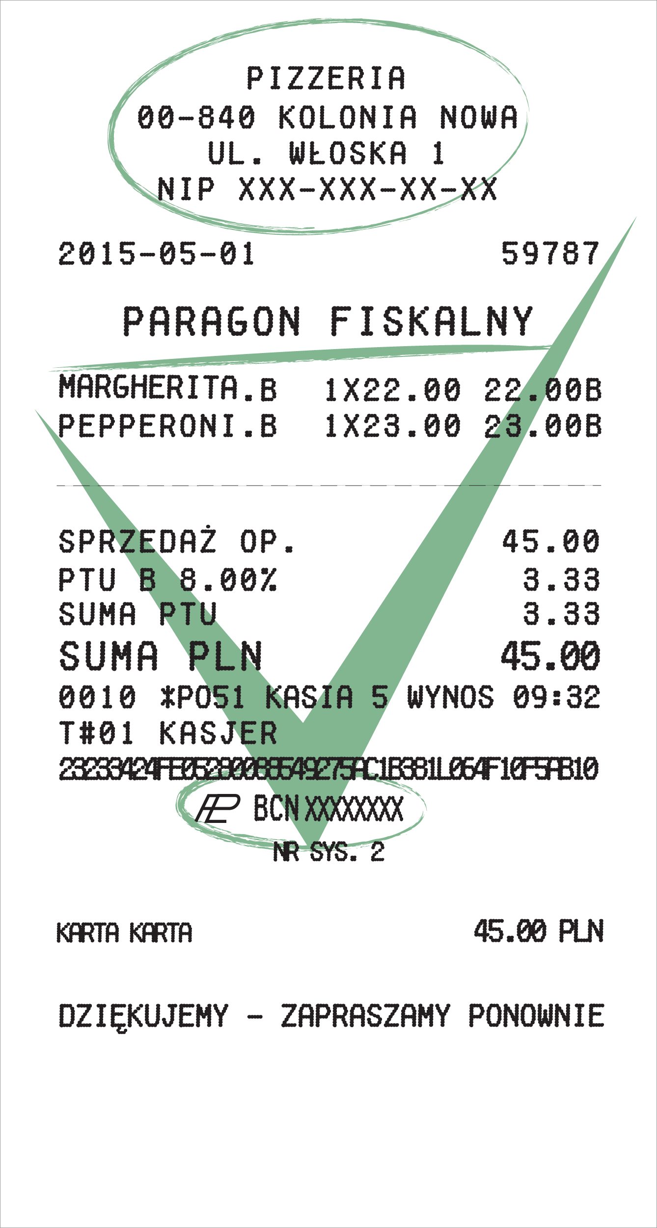 Przykład prawidłowego paragonu fiskalnego